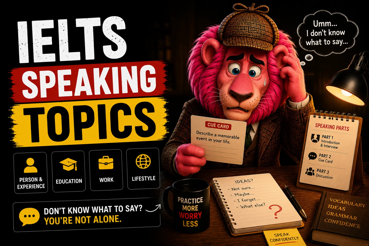 IELTS speaking topic cards with Part 1, Part 2, and Part 3 conversation prompts